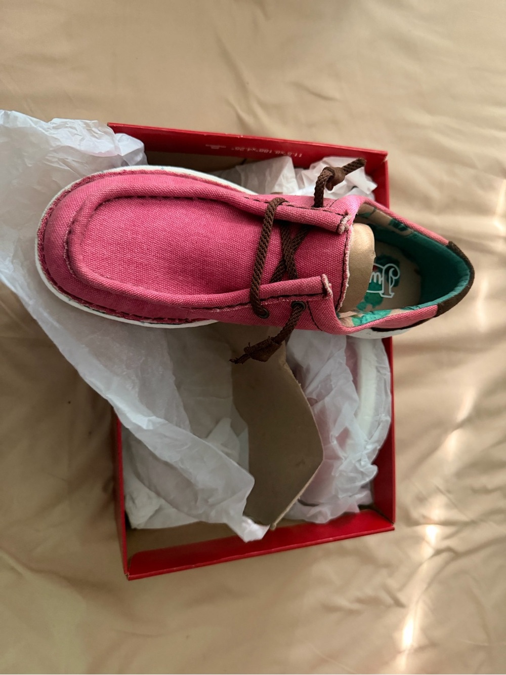 Justin Boots Pink Canvas Wedge with Brown Laces